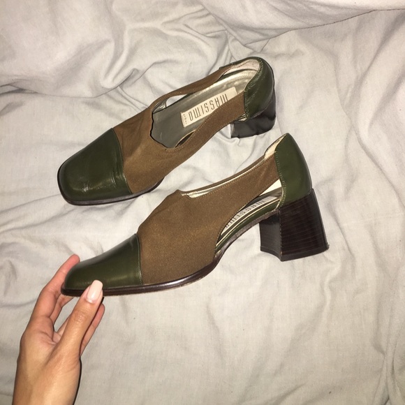 Vintage green leather block heels size US 7.5 - Picture 3 of 4